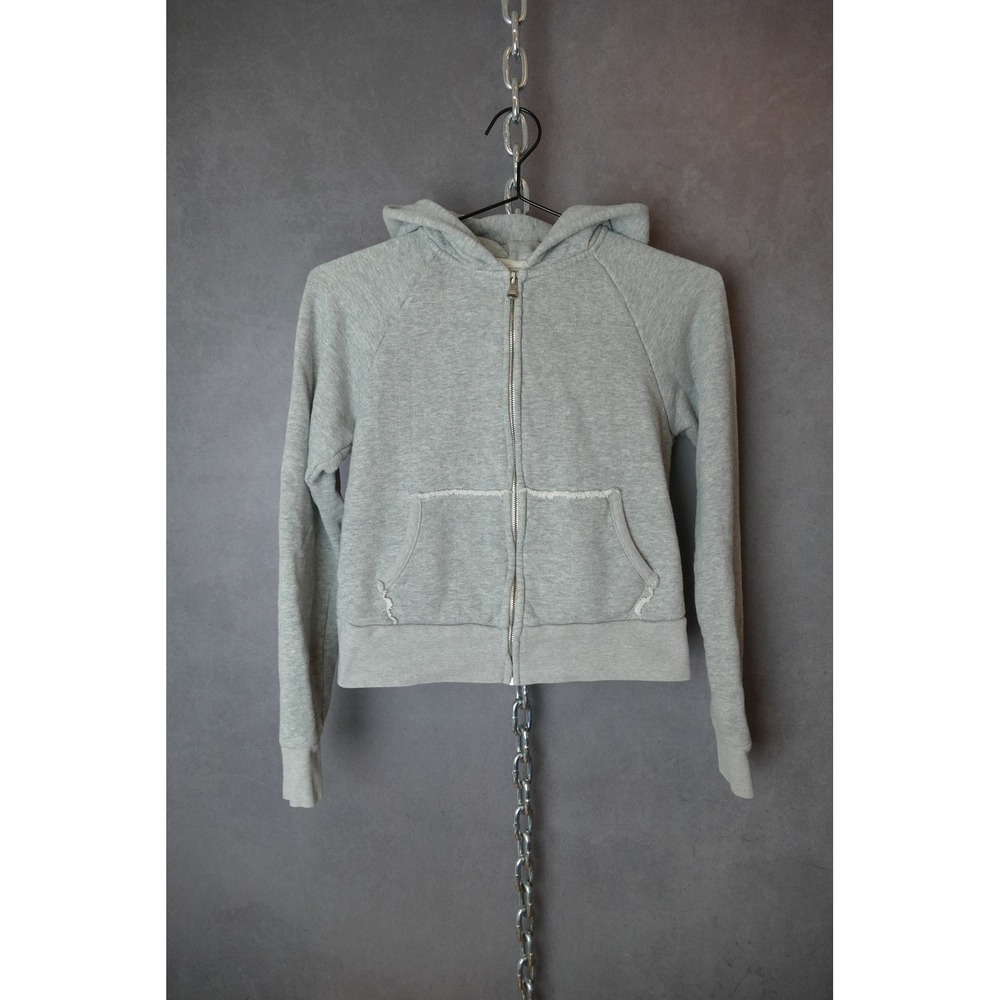 SIMON MILLER Grey Zip Up Hoodie Sweatshirt Size 1 Cotton Distressed Pockets